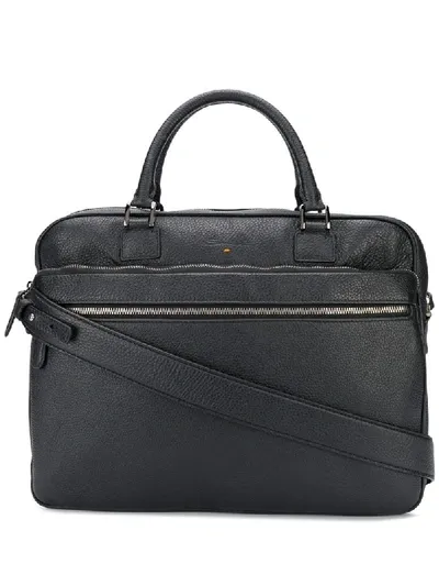 Santoni Embossed Logo Briefcase In Black