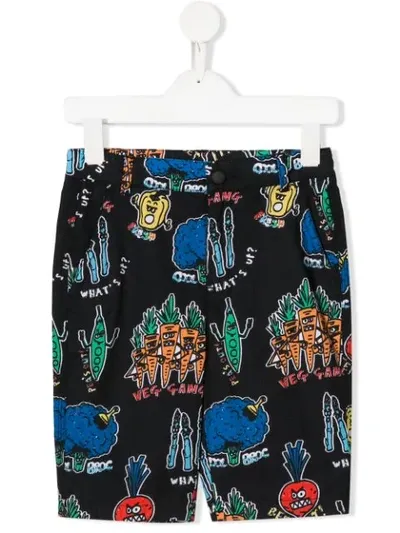 Stella Mccartney Kids' Vegetable Print Shorts In Black