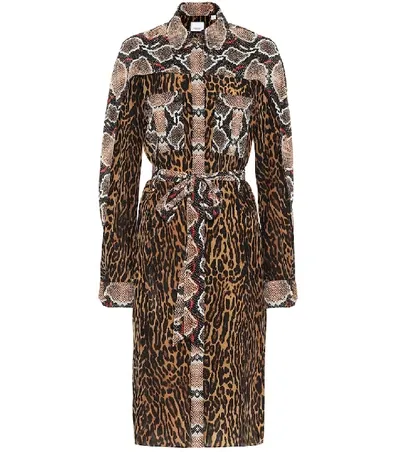 Burberry Belted Animal-print Silk-crepe Dress In Mustard