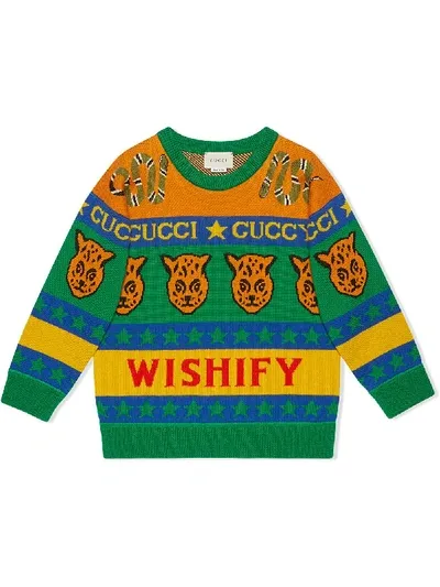 Gucci Kids' Children's Symbols Wool Cotton Sweater In Green