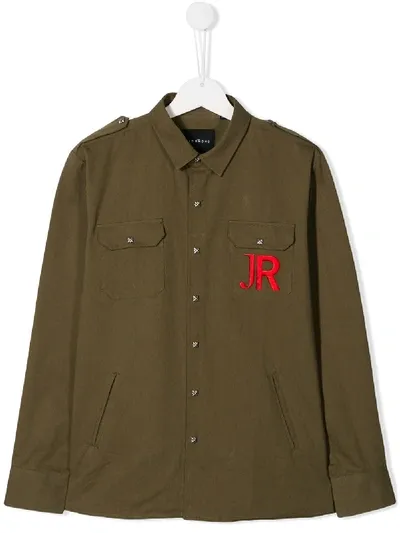 John Richmond Junior Kids' Embroidered Logo Shirt In Green