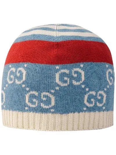 Gucci Babies' Mütze Mit Gg-muster In Blue