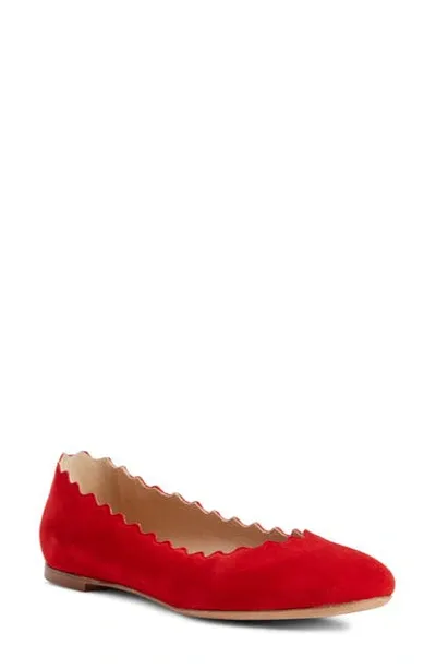 Chloé Lauren Scalloped Suede Ballet Flats In Red Flame