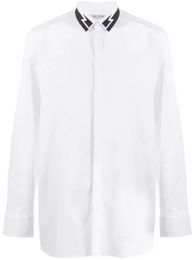 Neil Barrett Lightning Print Collar Shirt In White