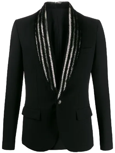 Balmain Beaded Lapel Blazer In Black