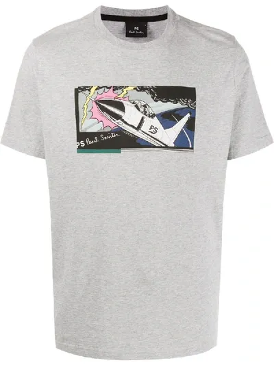 Ps By Paul Smith Plane Print Short Sleeve T-shirt In Grey