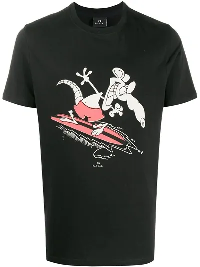 Ps By Paul Smith Rat Surfboard Print T-shirt In Black