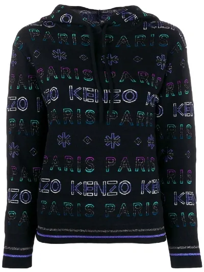 Kenzo Metallized Logo-pattern Hoodie In Black