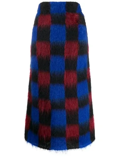 Kenzo Knitted Check Skirt In Blue