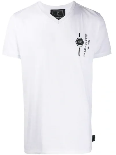 Philipp Plein V-neck Logo Patch T-shirt In White