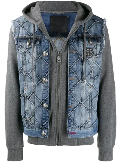 Philipp Plein Denim Combo Statement Jacket In Blue