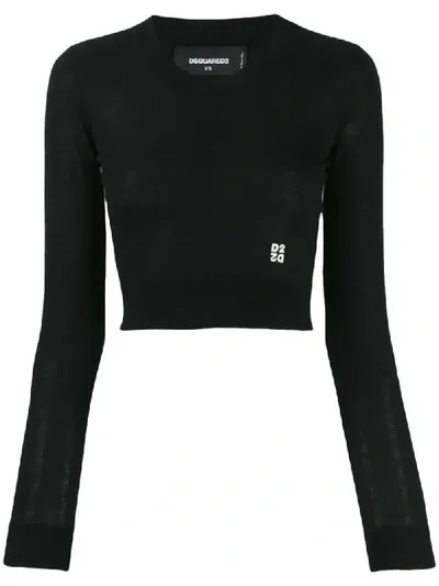 Dsquared2 Cropped V-neck Jumper In Black