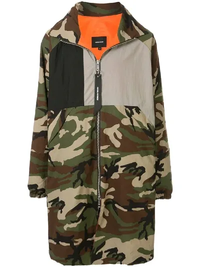 Daniel Patrick Camouflage Print Zipped Coat In Green