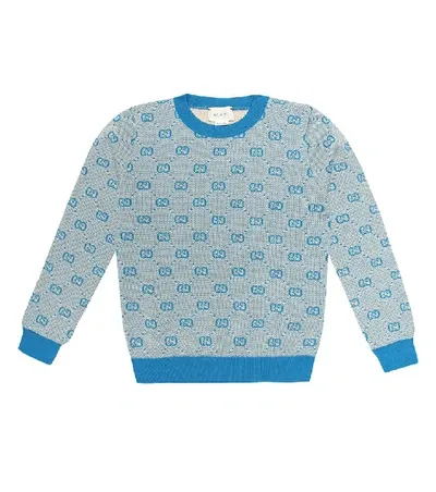 Gucci Kids' Gg Wool And Cotton Sweater In Blue