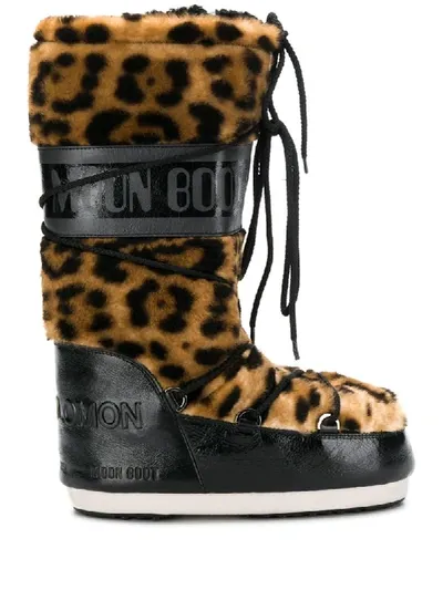 Yves Salomon Leopard Print Moon Boots In Brown