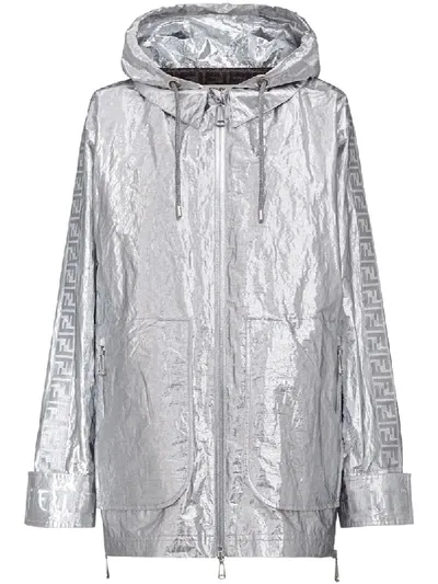 Fendi Prints On Motif Parka In Silver