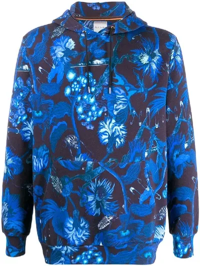 Paul Smith Floral Print Hoodie In Blue