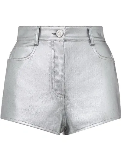 Fendi Prints On Metallic Denim Shorts In Silver