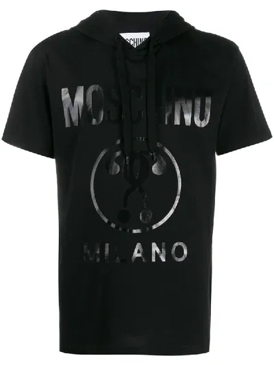 Moschino Printed Logo Hooded T-shirt In Black