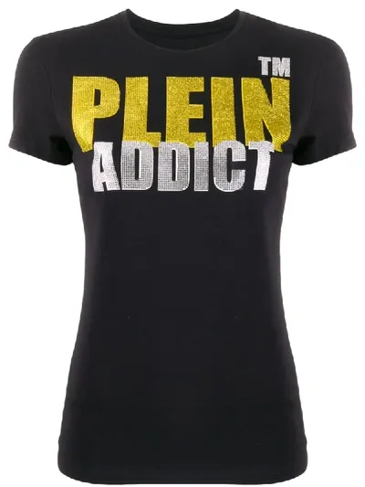 Philipp Plein Addict Print Short Sleeve T-shirt In Black