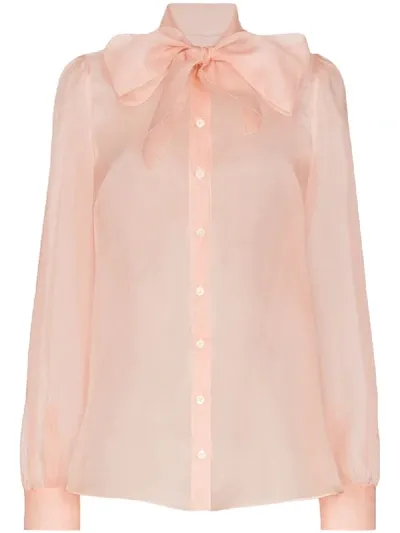 Dolce & Gabbana Pussy Bow Silk-organza Blouse In Pink