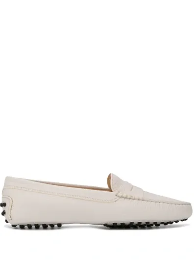 Tod's New Gommini Loafers In Hammered Leather With Sleeper In White