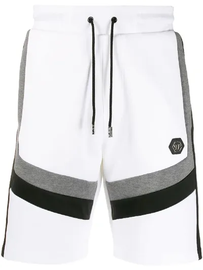 Philipp Plein Contrasting Stripe Track Shorts In White