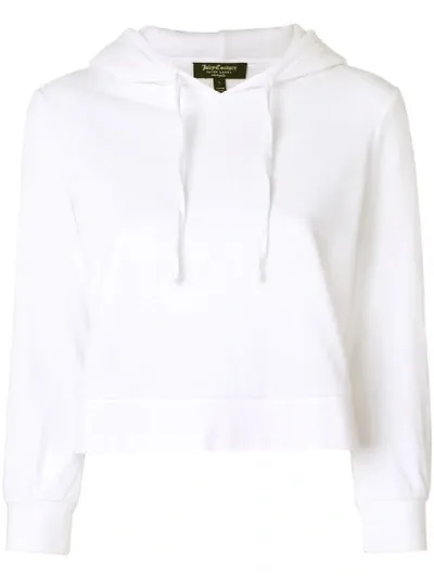 Juicy Couture Velour Shrunken Hooded Pullover In White