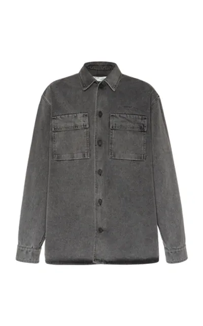 Off-white Logo Oversized Denim Shirt Jacket In Grey