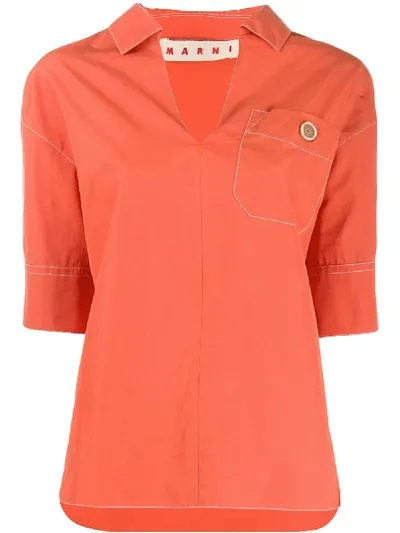 Marni Chest Pocket Blouse In Orange