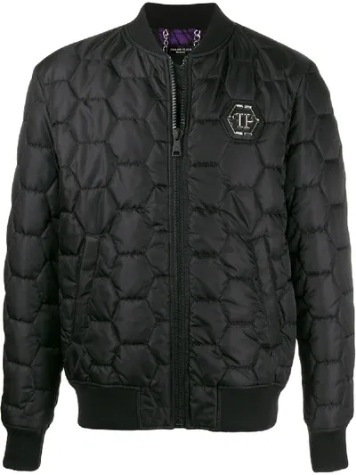 Philipp Plein Hexagon Quilted Bomber Jacket In Black