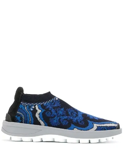 Etro Paisley-knit Sneakers In Blue