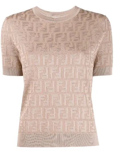 Fendi Ff Jacquard Knitted Top In Neutrals