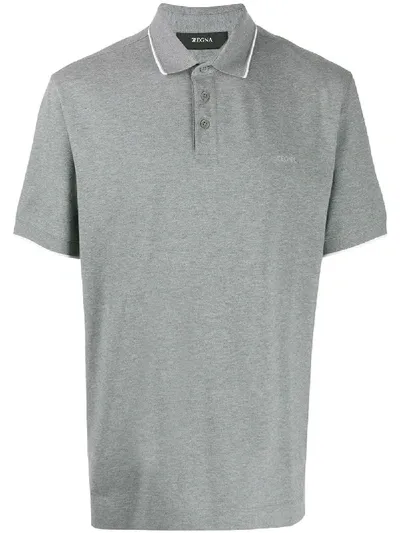 Z Zegna Logo Embroidered Polo Shirt In Grey