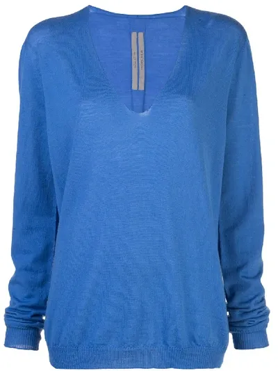 Rick Owens Slouchy V-neck Jumper In Blue