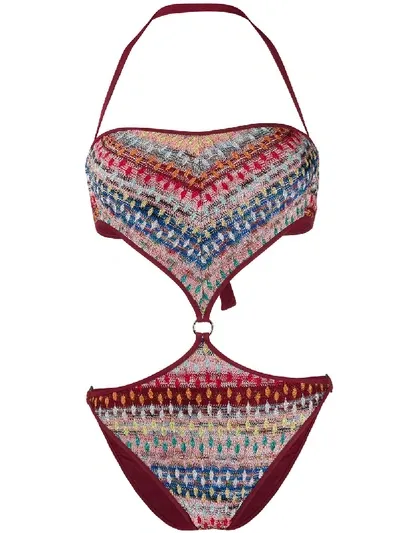 Missoni Woven Halterneck Swimsuit In Red