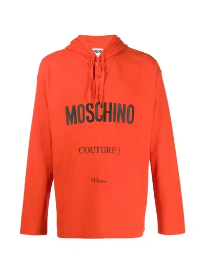 Moschino Logo Print Hoodie In Orange