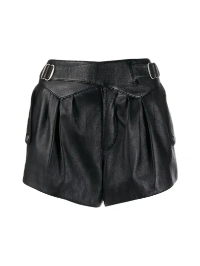 Saint Laurent High-rise Shorts In Shiny Grained Lambskin In Black