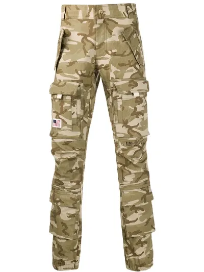 Palm Angels Camouflage Cargo Trousers In Green