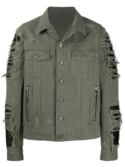 Balmain Denim Mix Leather Effect Destroy Jacket In Ua Kaki