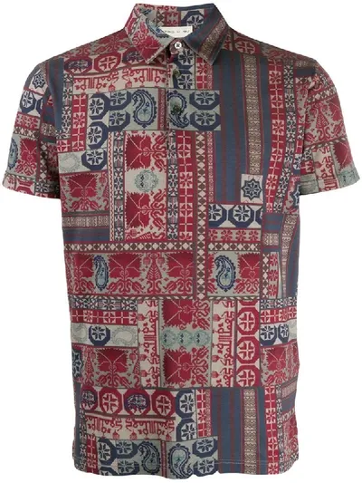 Etro Contrast-print Polo Shirt In Red