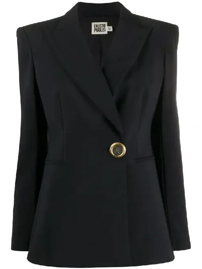 Fausto Puglisi Fitted Logo-button Blazer In Black