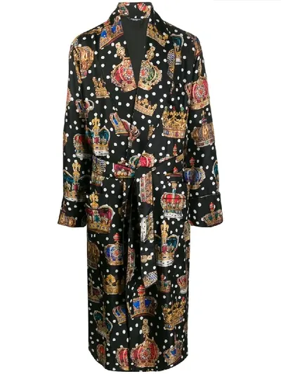 Dolce & Gabbana Royal Print Dressing Gown In Black