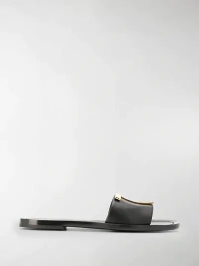 Tom Ford Logo-embellished Leather Slides In Black