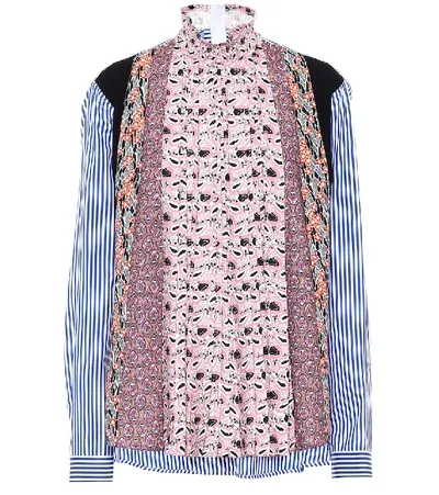 Prada Pleated Patchwork Mock-neck Blouse In Print