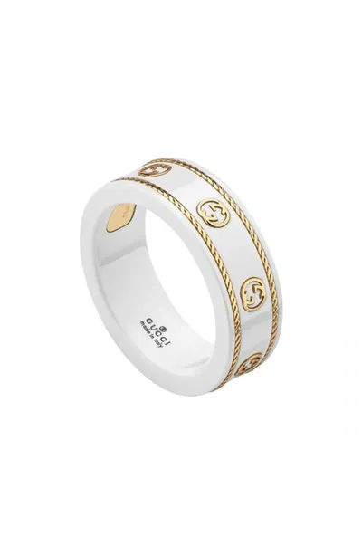 Gucci Icon Interlocking G Zirconia And 18kt Gold Ring In Yg