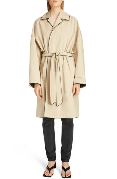 Balenciaga Oversized Faux Leather-trimmed Cotton-gabardine Trench Coat In Neutrals