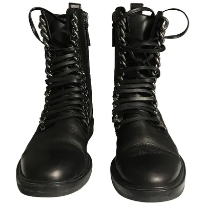 Pre-owned Casadei Leather Lace Up Boots In Black