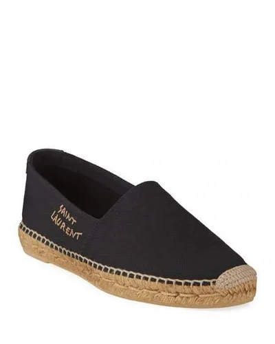 Saint Laurent Men's Logo-stitched Canvas Espadrilles In Black