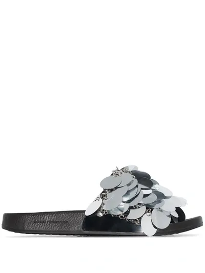 Rabanne Sequin Embellished Slip-on Sandals In Silver